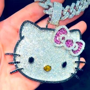 Hello Kitty Cubic Zirconia Blinged Hiphop Jewelry Pendant + 17Inch Tennis Chain